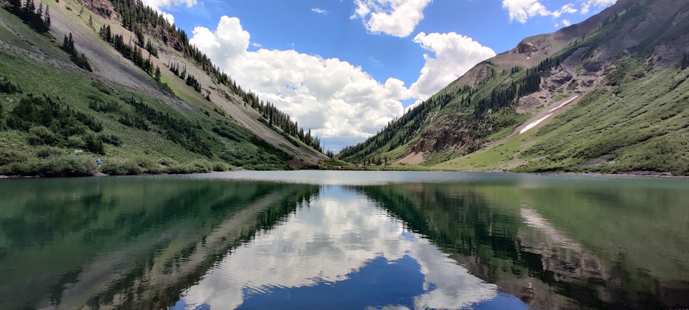 green and brown mountains beside lake under blue sky during daytime