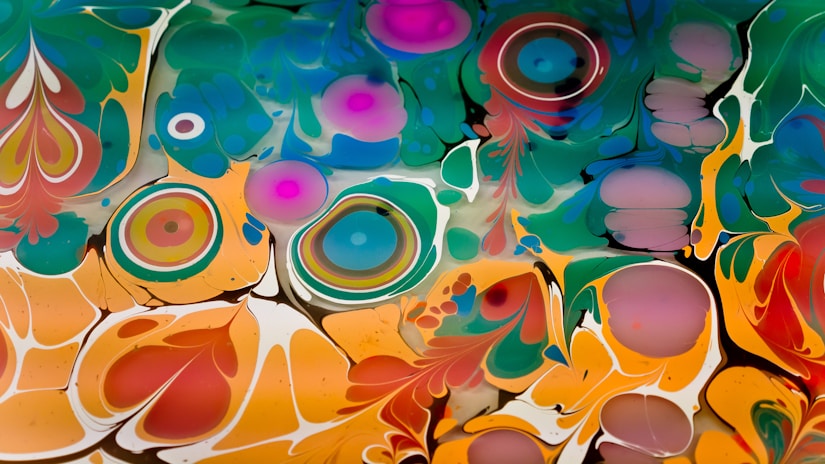 blue pink and yellow abstract painting