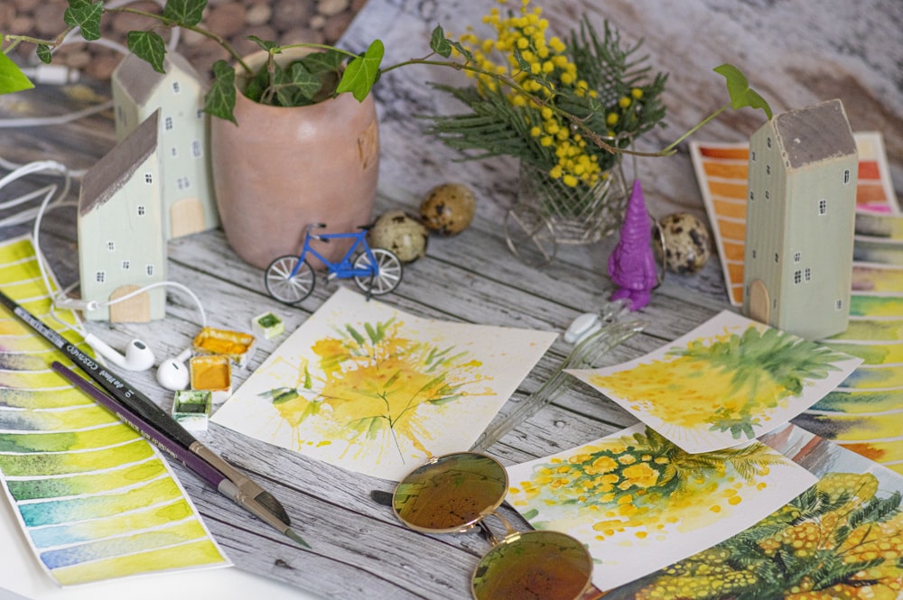 yellow and green flower on white table