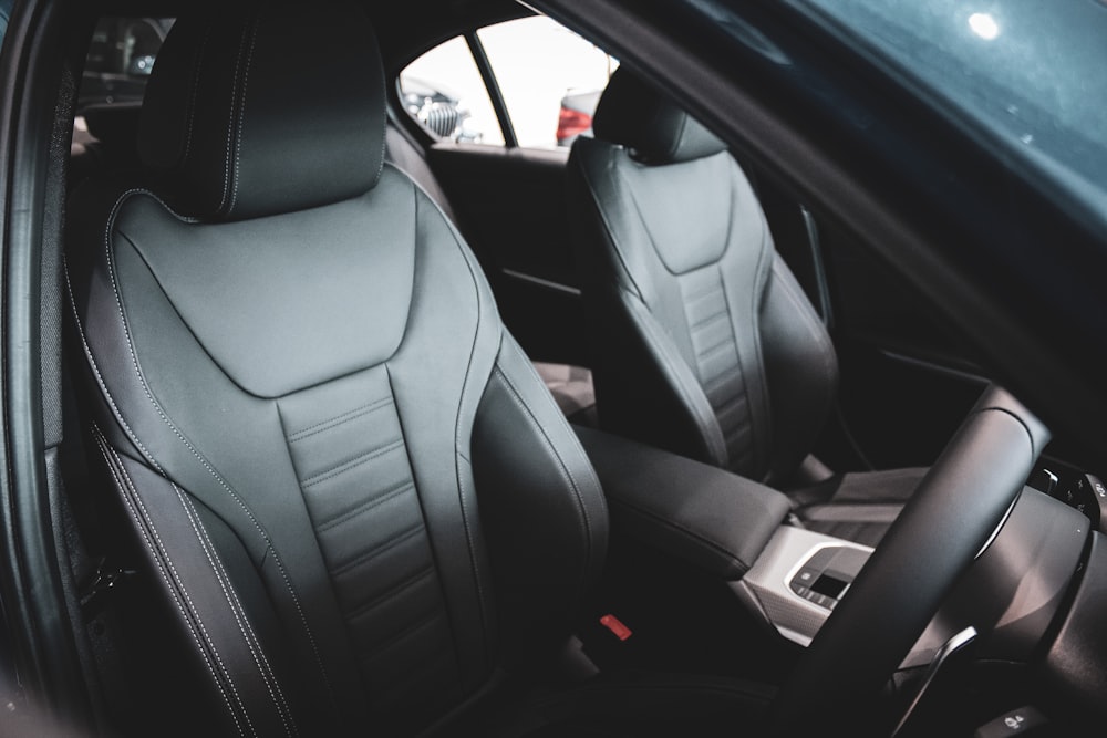 black leather car seat in car