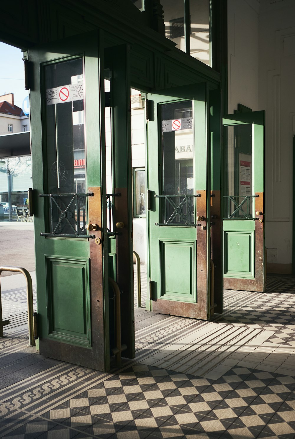 green and brown wooden door