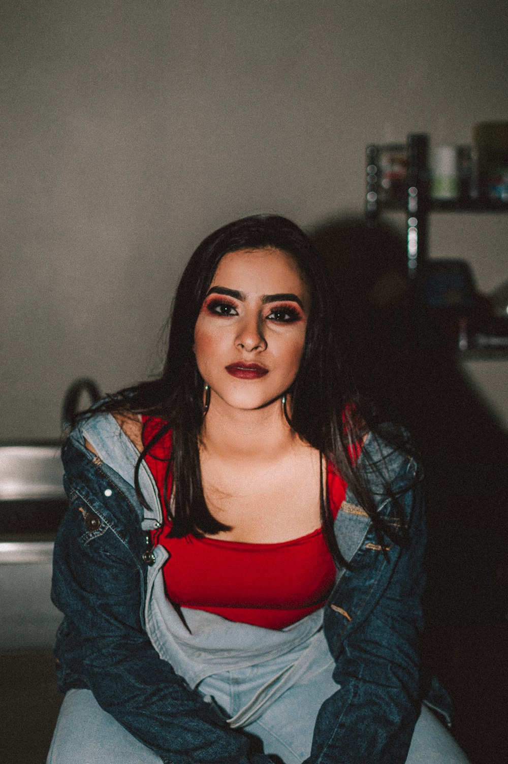 woman in blue denim jacket