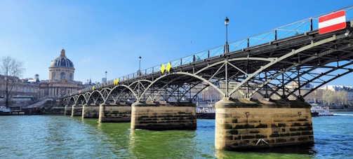 The historic Chain Bridge stretching across the Danube on a clear day.