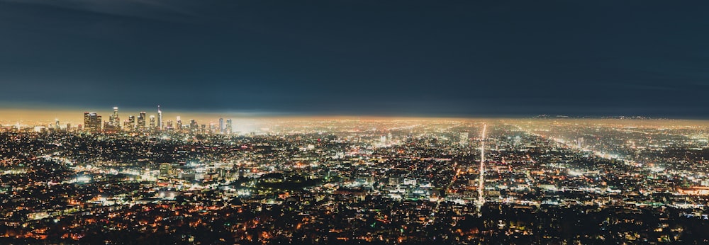 aerial view of city during night time