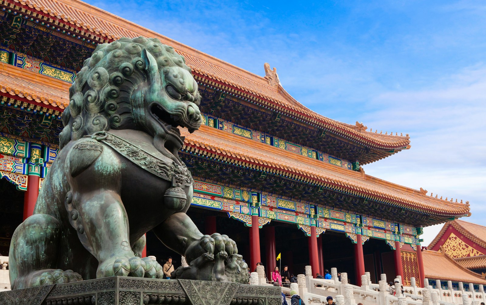 Bronze guardian lion before the Hall of Supreme Harmony in Beijing's Forbidden City