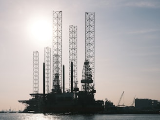 oil rig under gray sky