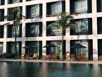 green palm tree near swimming pool