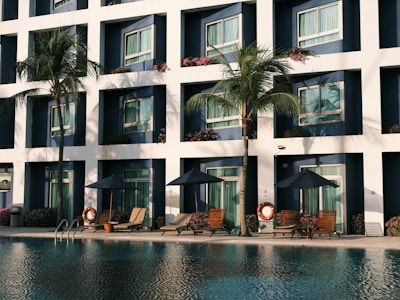 green palm tree near swimming pool