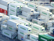 Close-up of refrigerated containers on a cargo ship, highlighting temperature-controlled logistics.