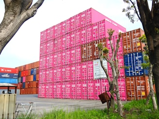 pink and blue concrete building
