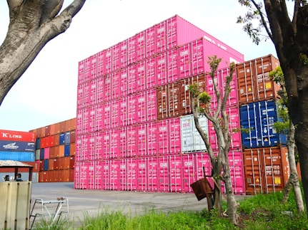 pink and blue concrete building