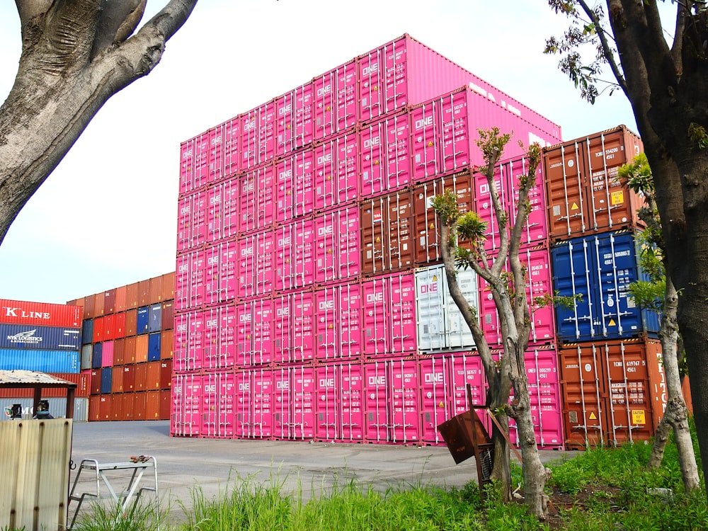 pink and blue concrete building