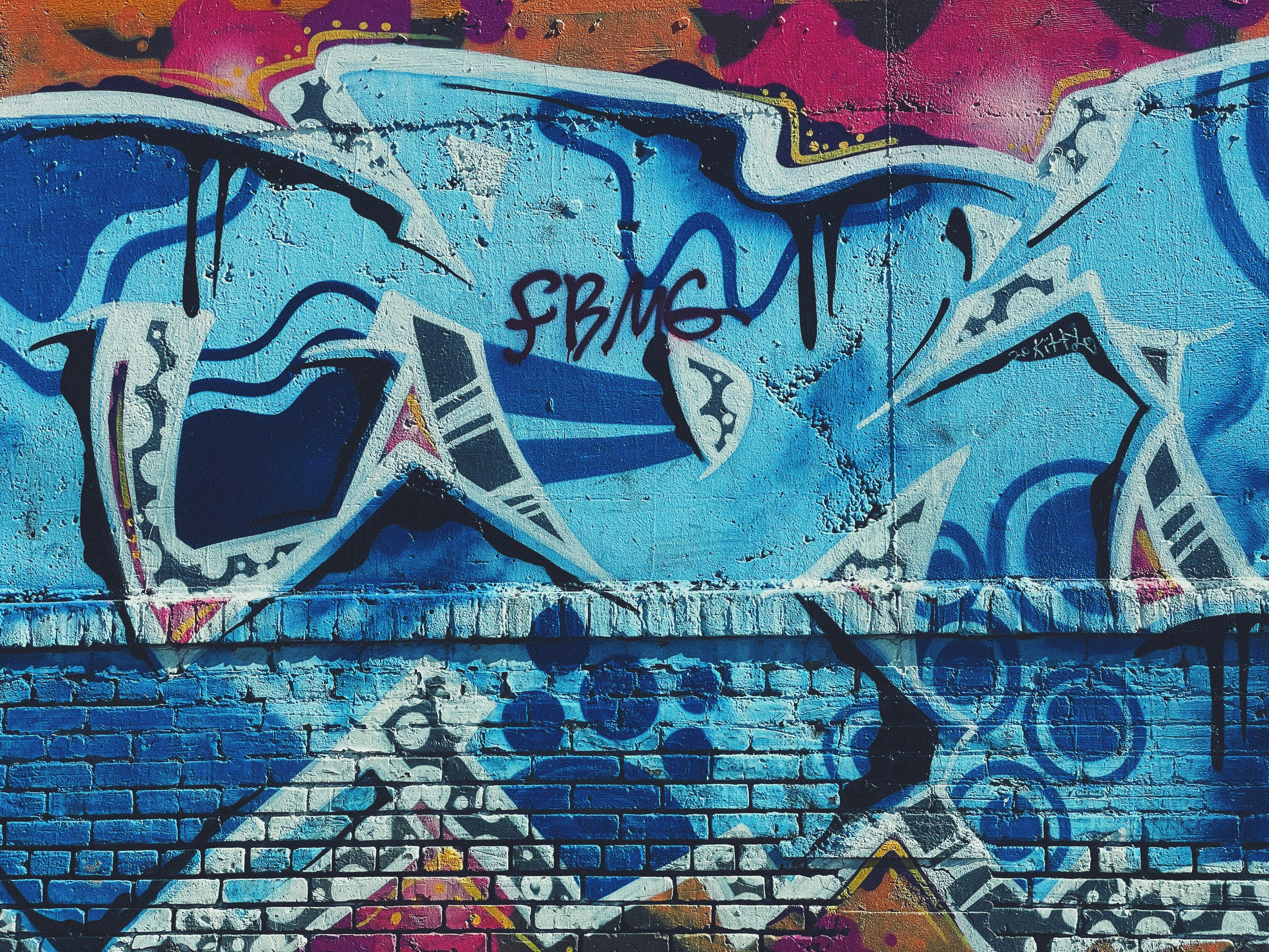 blue white and red graffiti