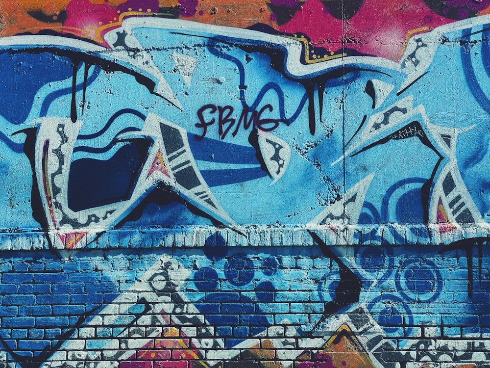 blue white and red graffiti
