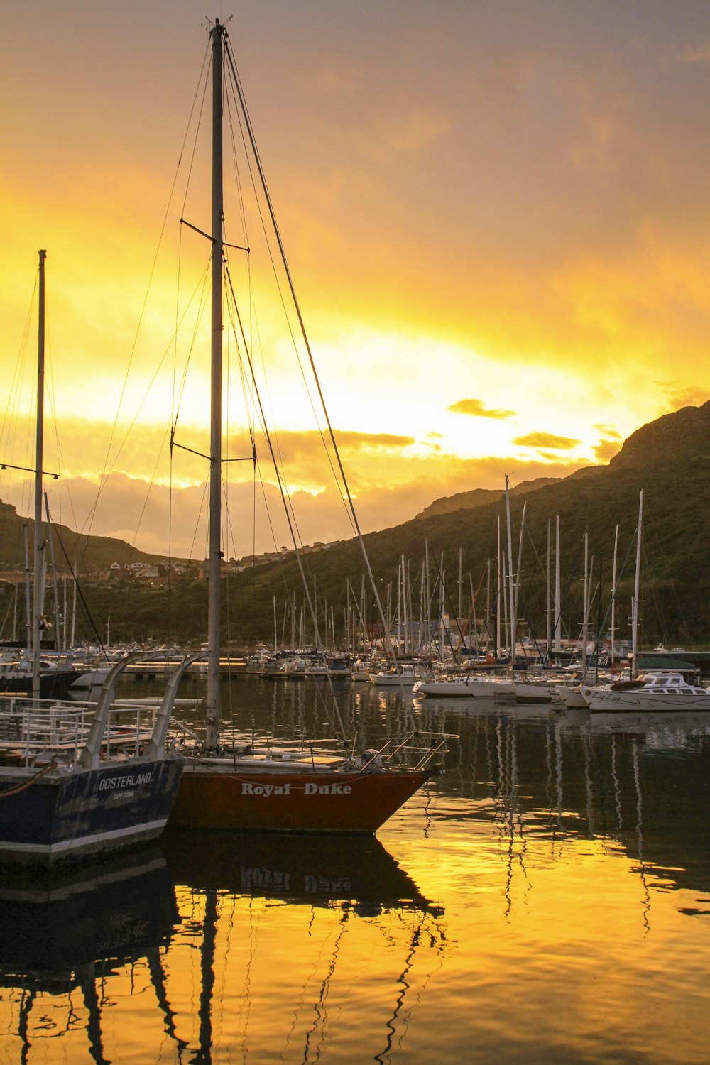 white and red sail boat on dock during sunset