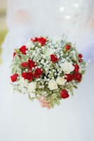 white and red flower bouquet