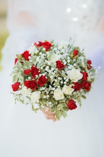 white and red flower bouquet