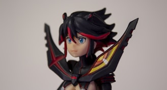 black haired girl in black and red dress anime character