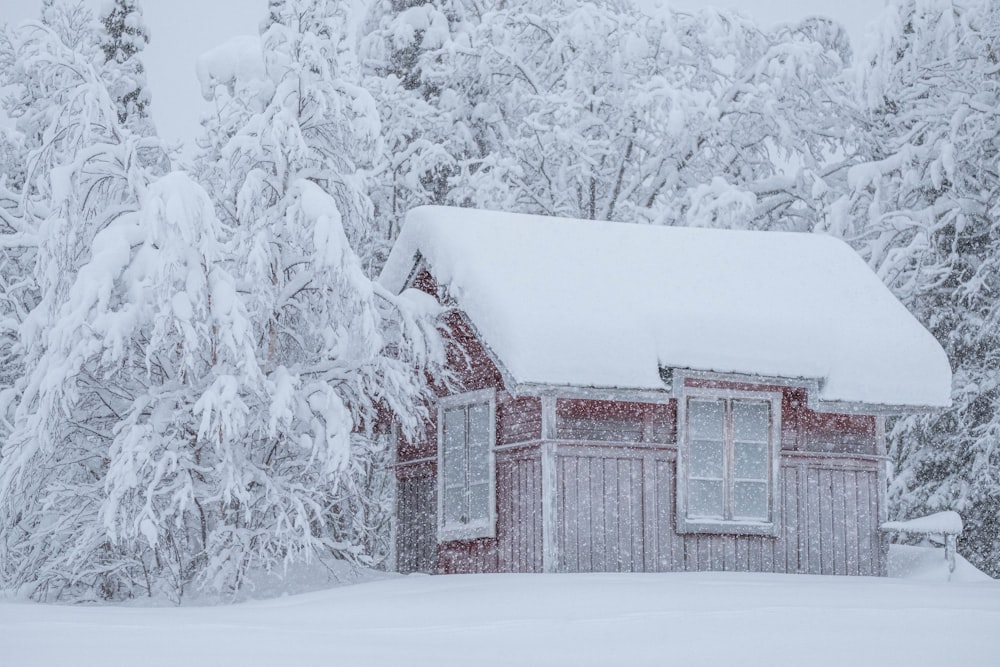 brown wooden house covered with snow