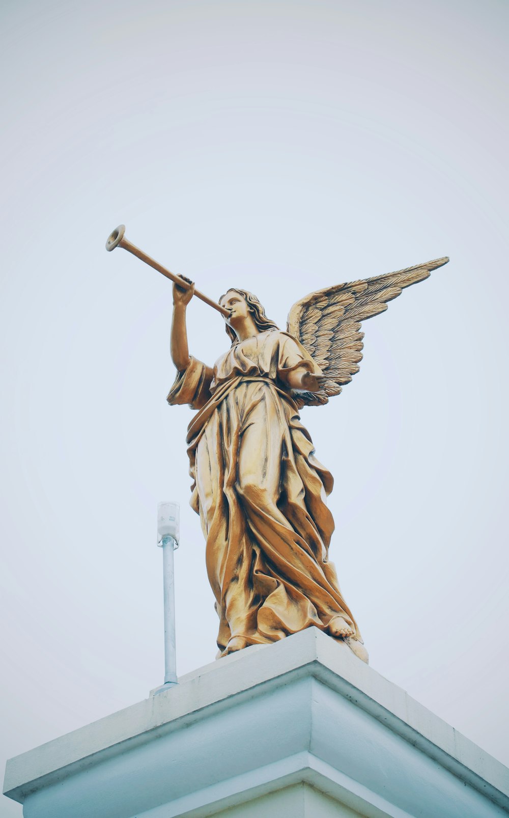 gold angel statue on white background