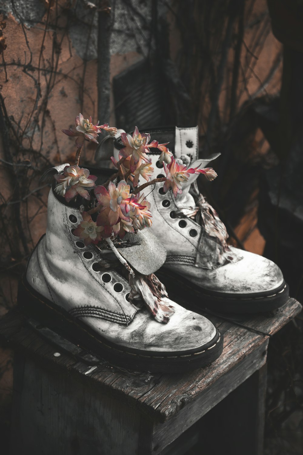 gray and black high top sneakers