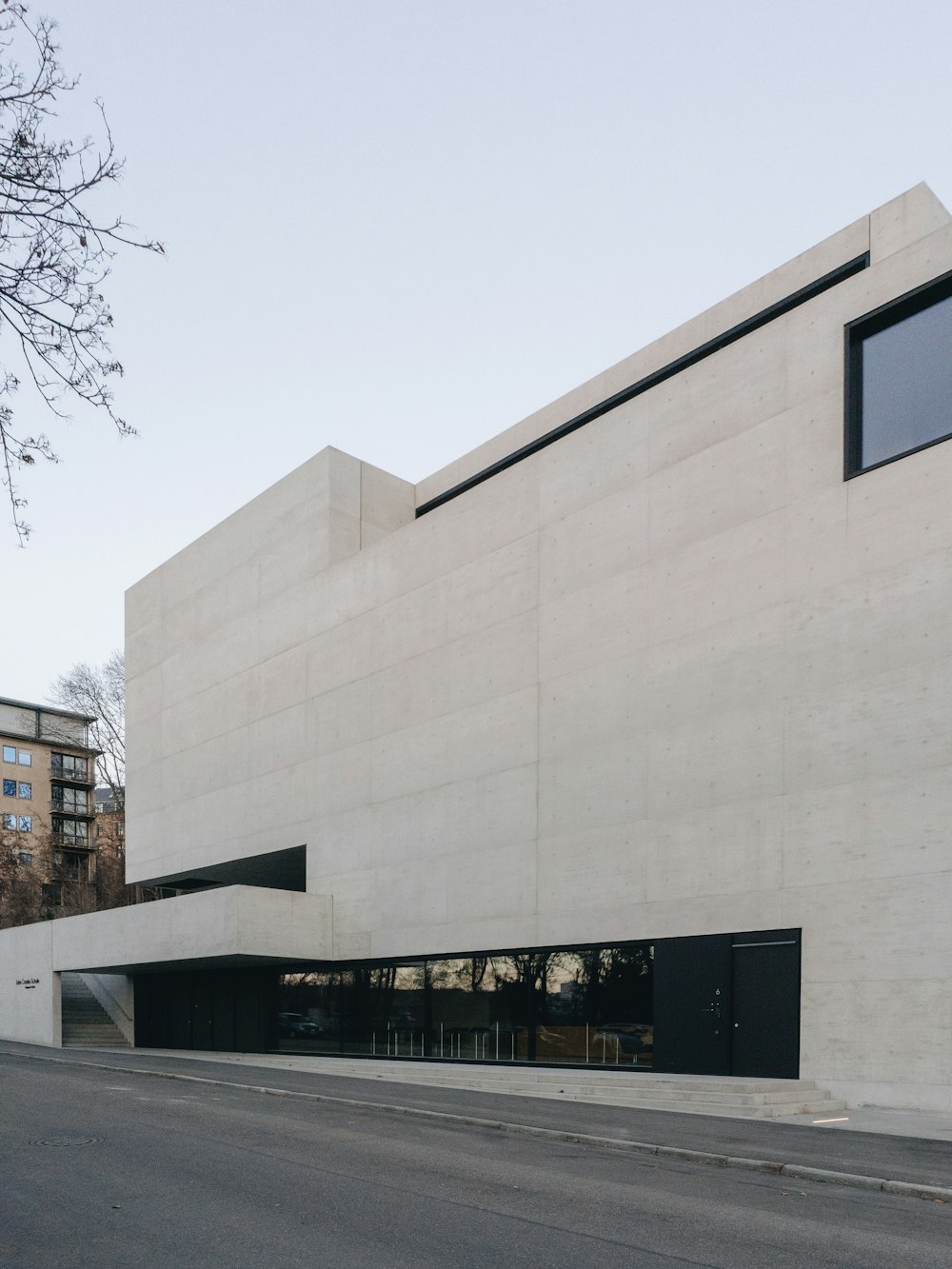 Bâtiment en béton blanc près d’un arbre nu pendant la journée