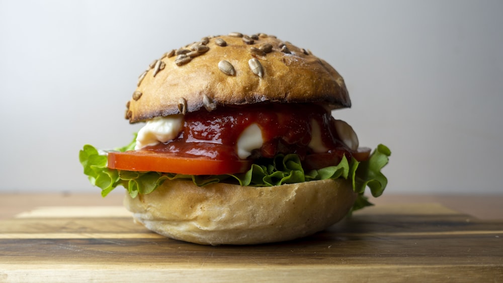 burger with tomato and lettuce