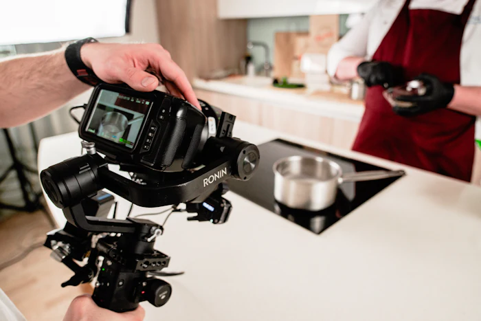 Videographer filming a product shoot