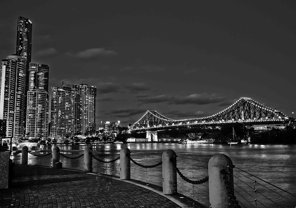 grayscale photo of city skyline