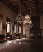 brown and white uplight chandelier