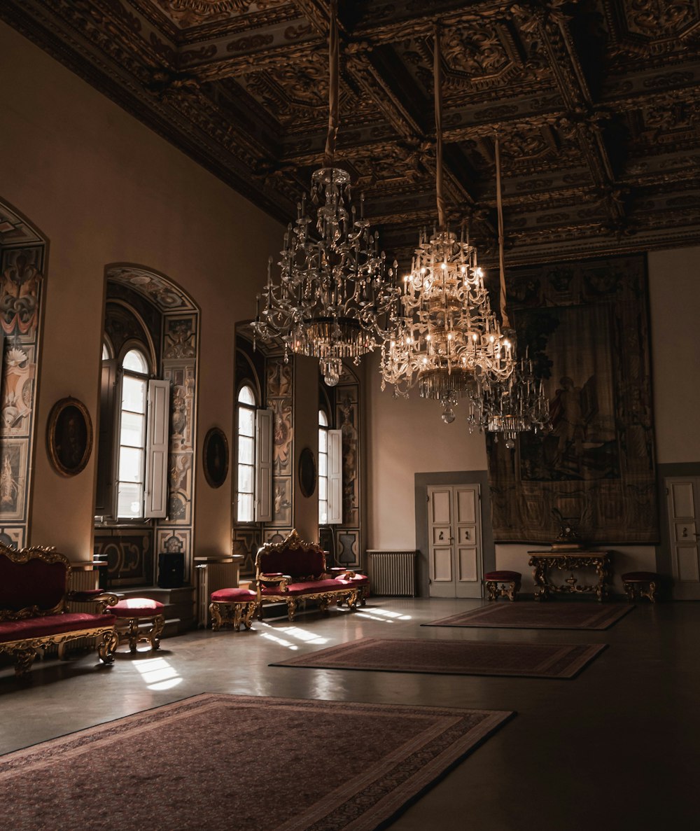 brown and white uplight chandelier