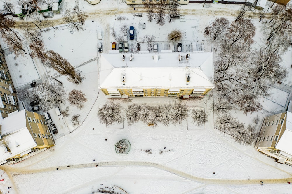 aerial view of snow covered field