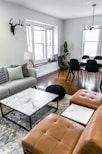 white and black table near white couch