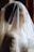 A bride is captured in a soft, intimate moment, partially obscured by a delicate white veil. The intricate lace details of the wedding dress and the elegant earrings add an element of sophistication to the scene.