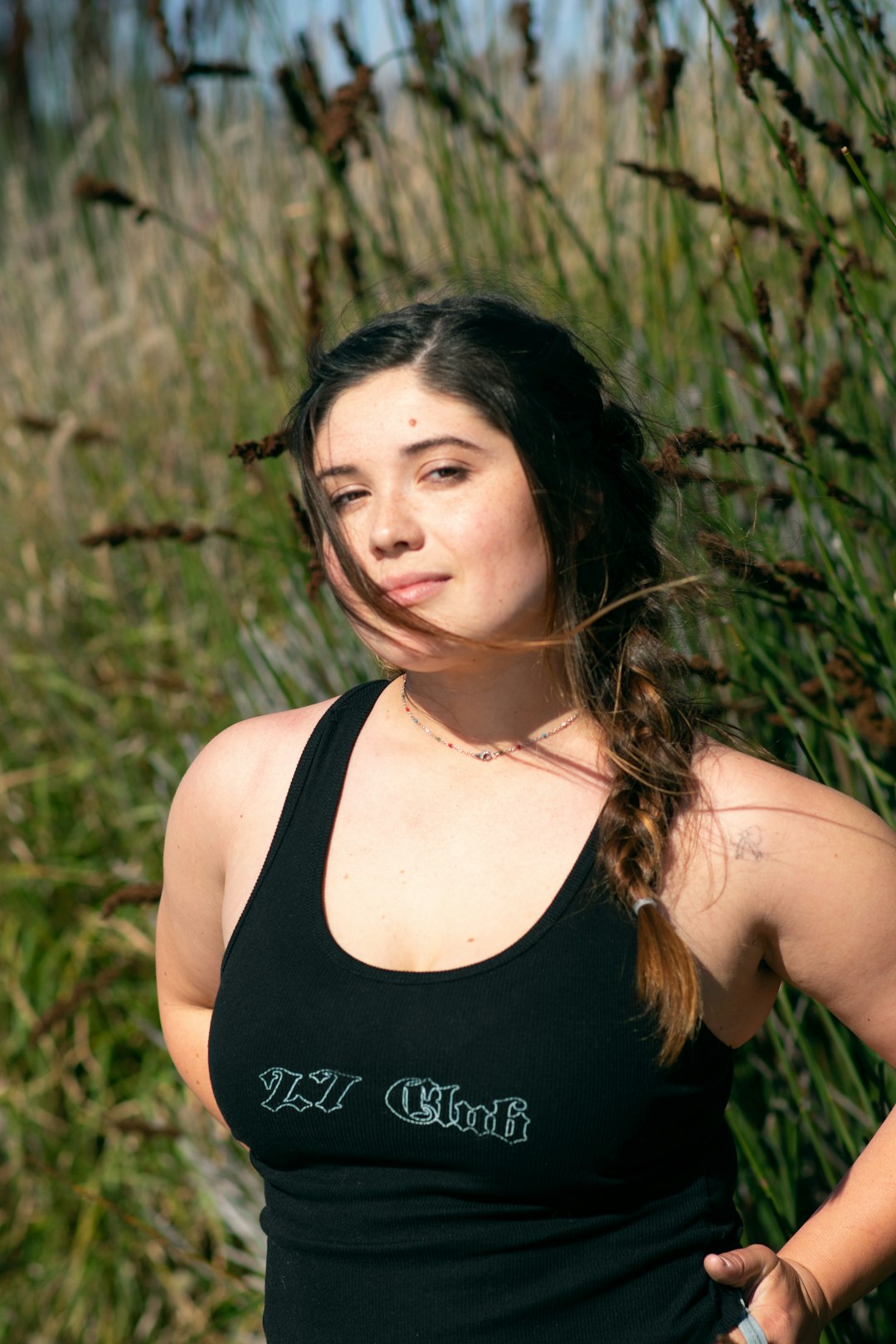 woman in black tank top