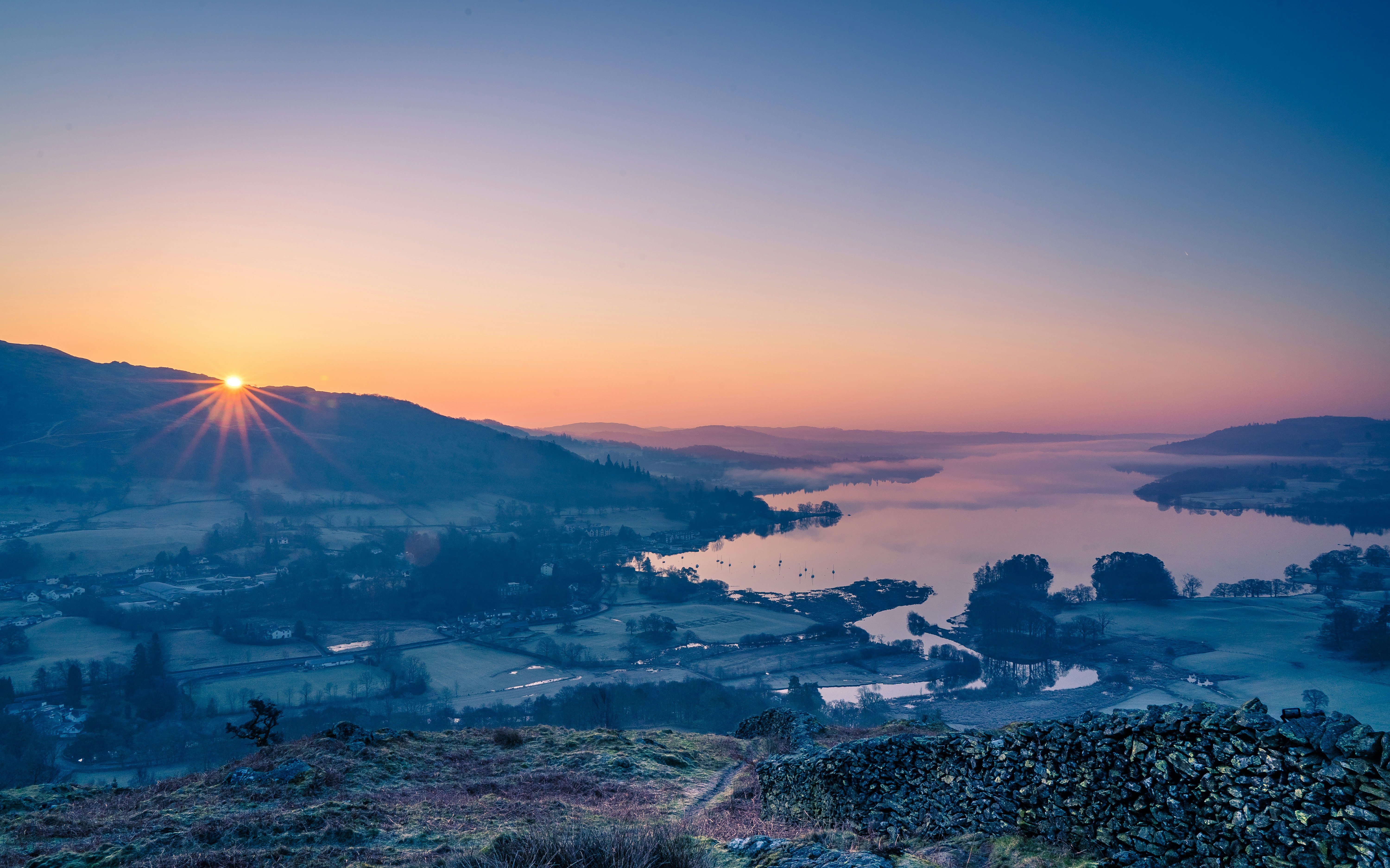 aerial view of city during sunset, 