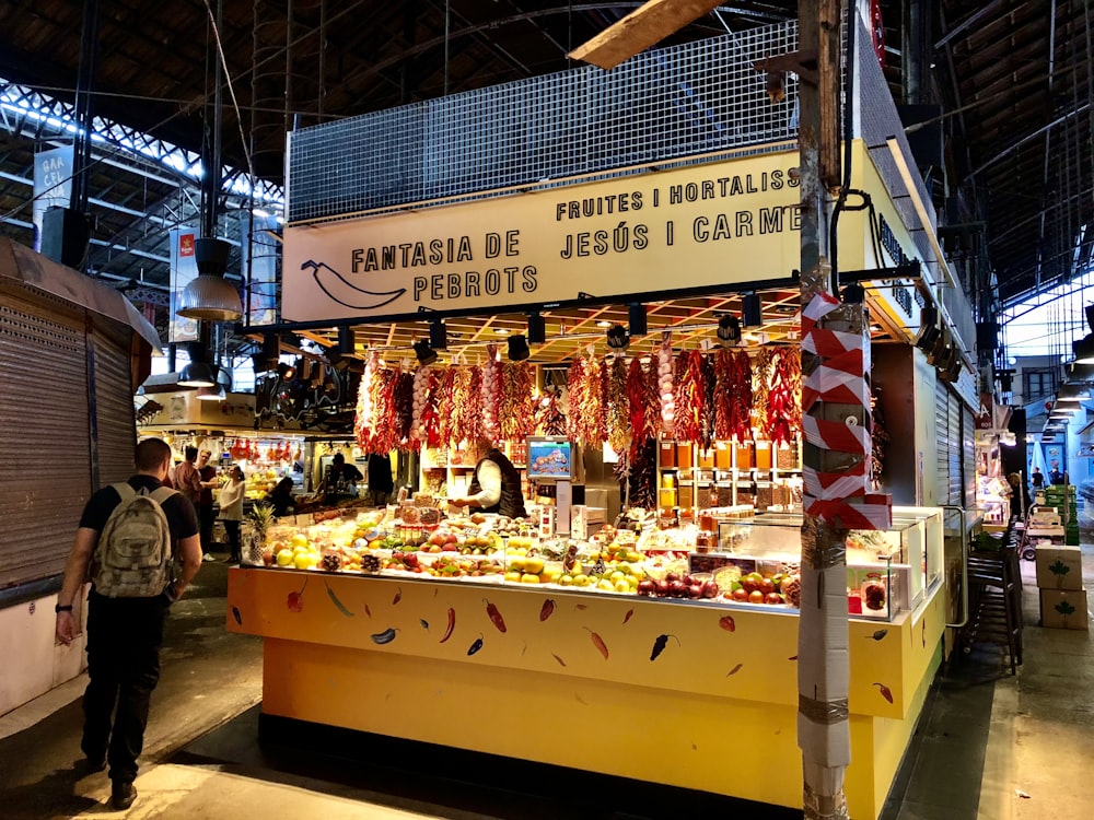 yellow and red food stall