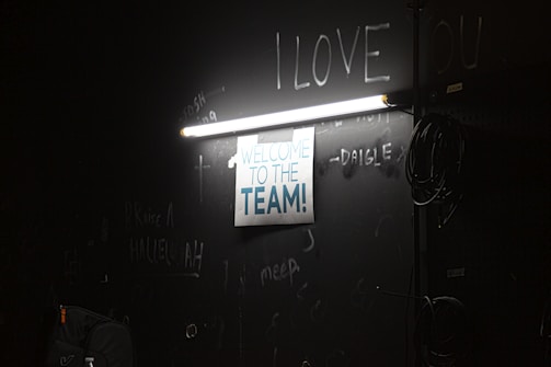 A warm, inviting workspace with a handwritten note saying 'Let's connect.'