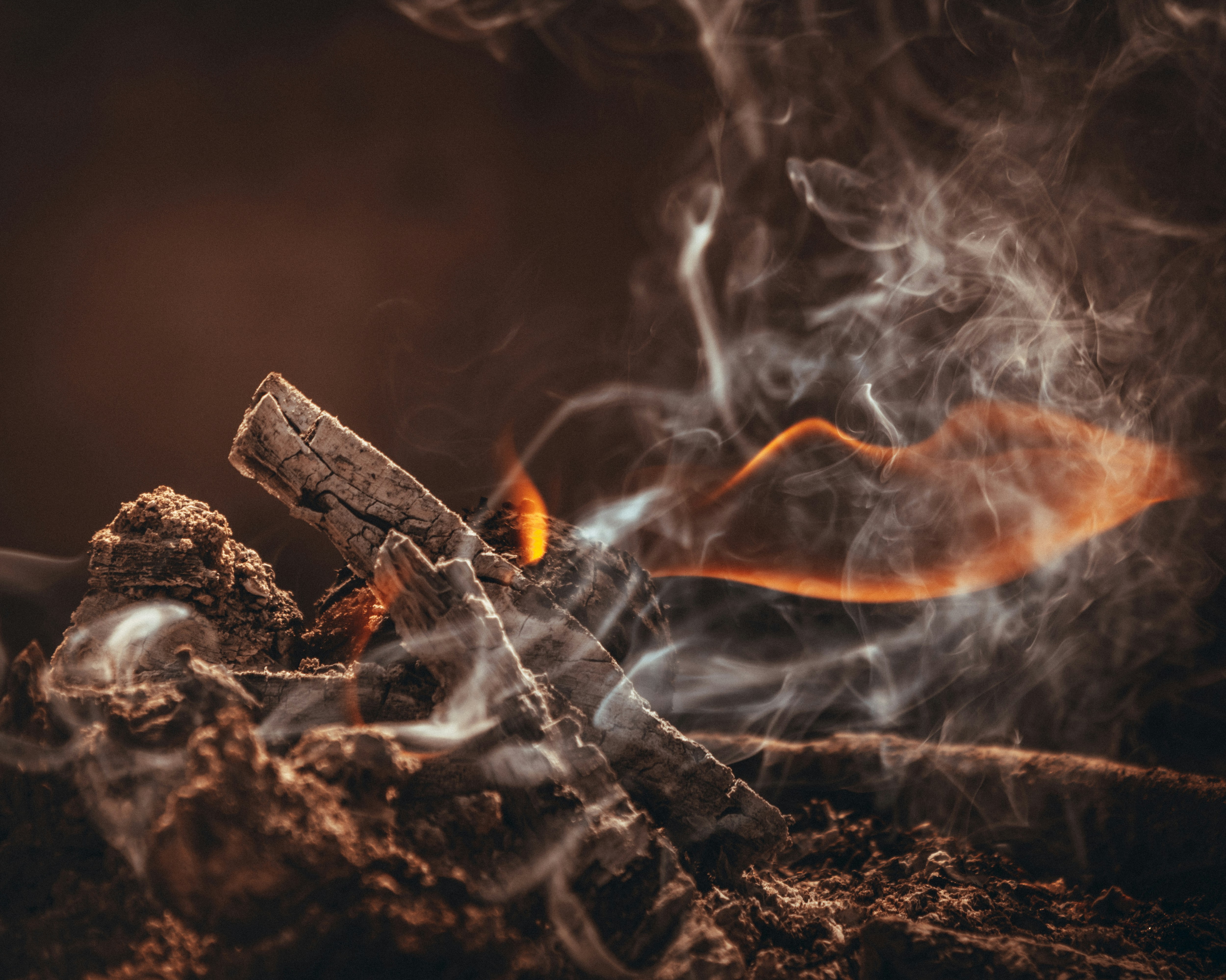 Brûler du bois sur un sol brun