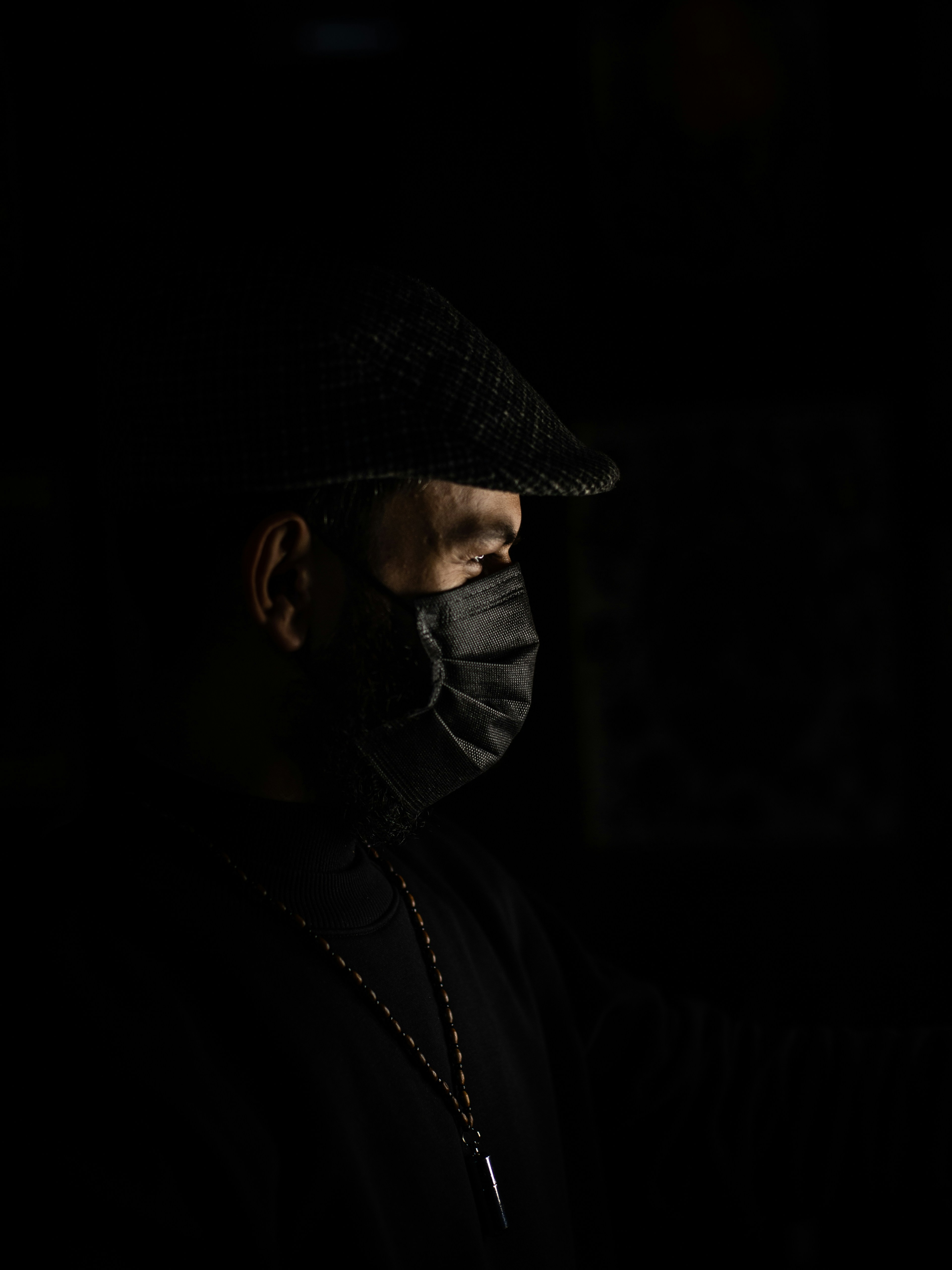 man in black knit cap