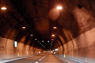 tunnel with light turned on during night time