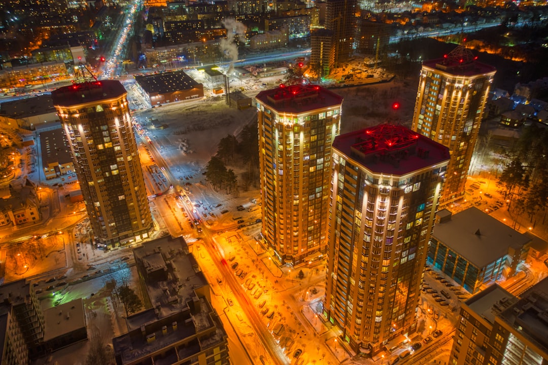 high rise buildings during night time