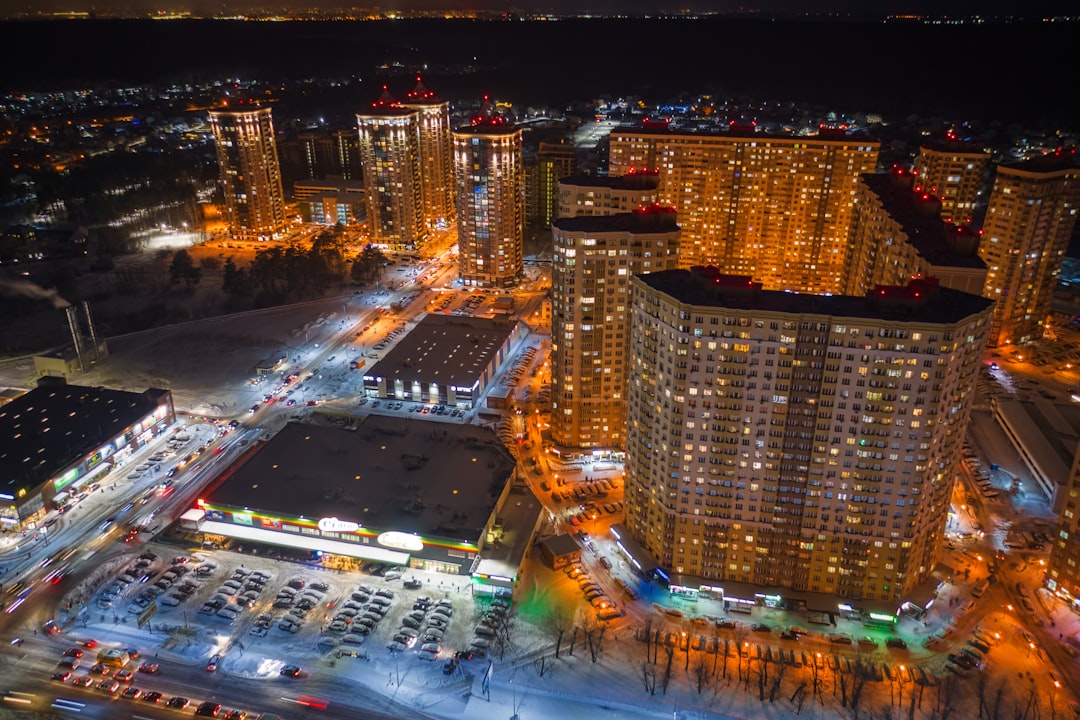 high rise buildings during night time