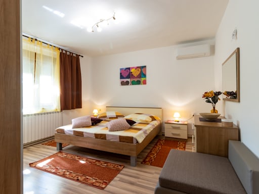 Bedroom with patterned rug
