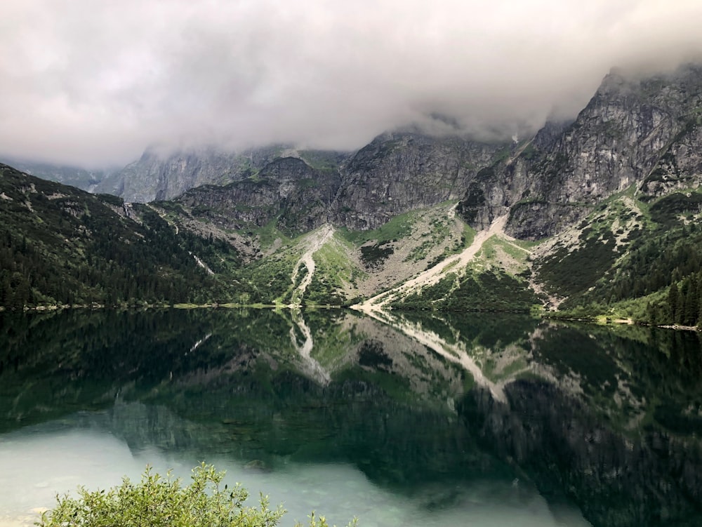 Grüne und graue Berge in der Nähe von Gewässern tagsüber