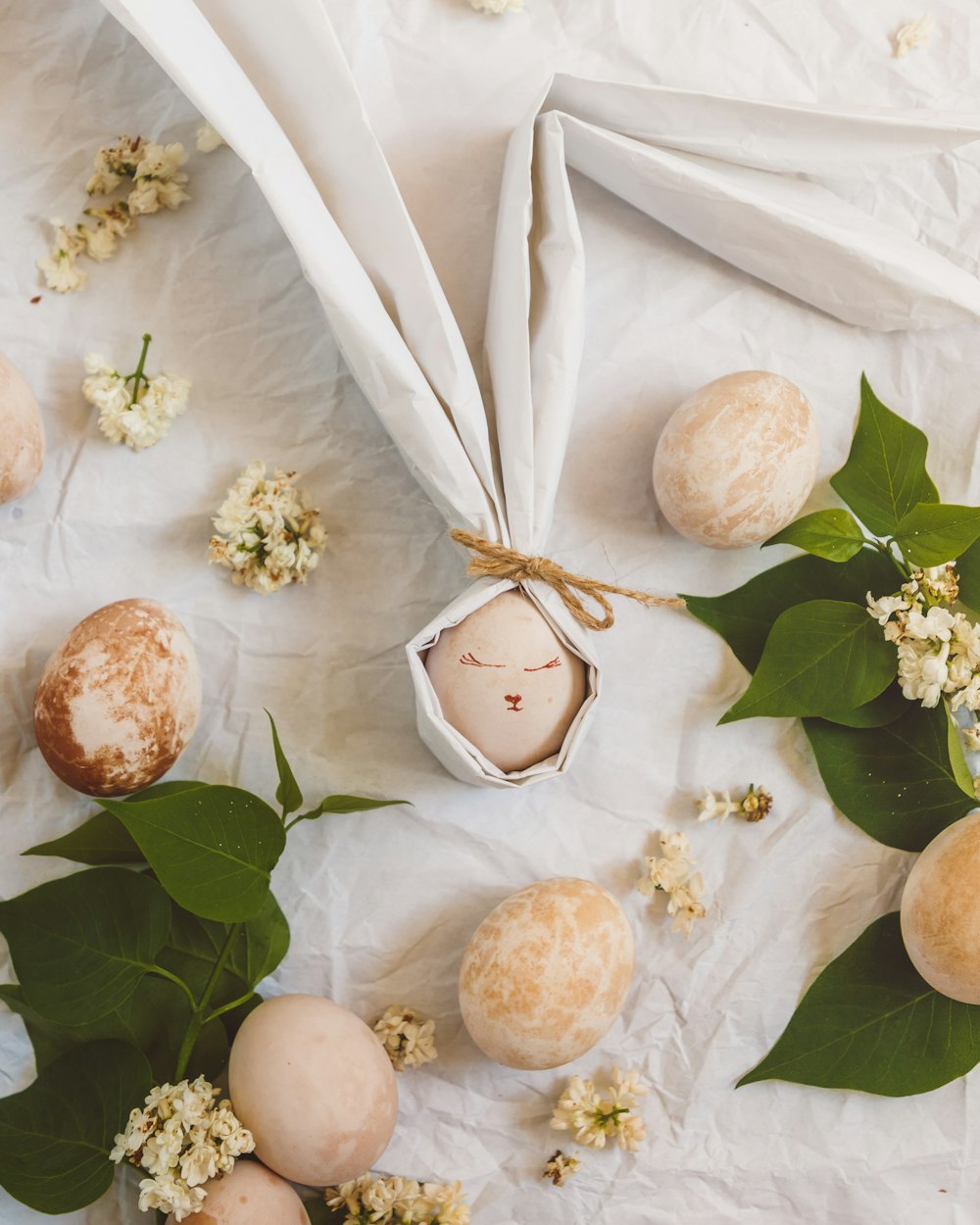 white and brown round fruit on white textile