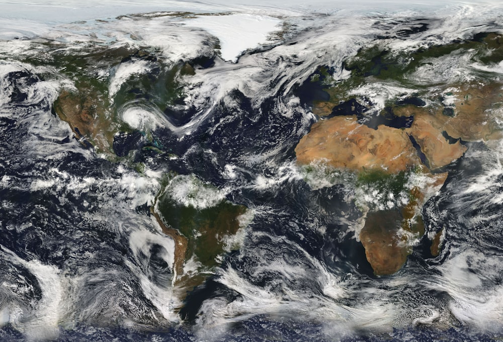 The continents and oceans with clouds