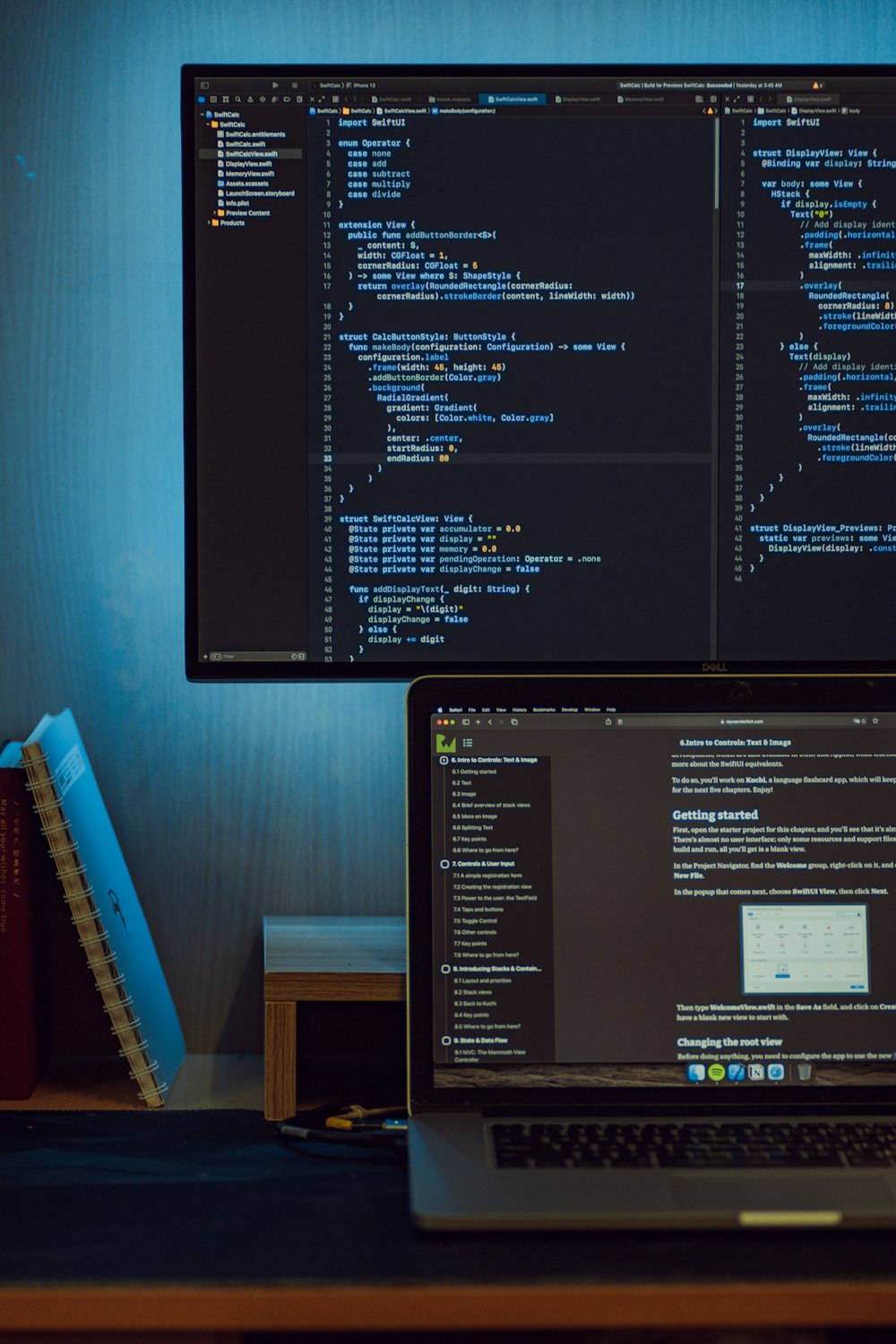 Desktop source code and Wallpaper by Computer language with coding and  programming. Stock Photo