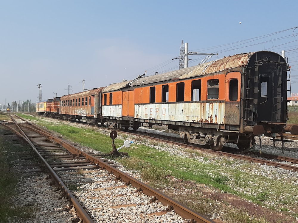 blue and red train on rail tracks during daytime