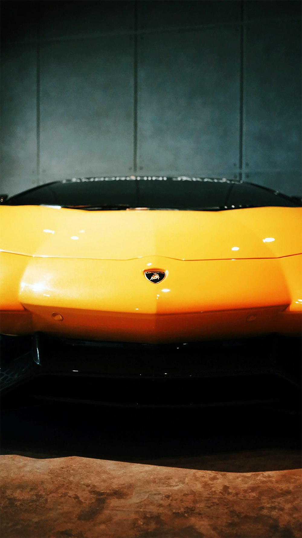 orange car in a garage